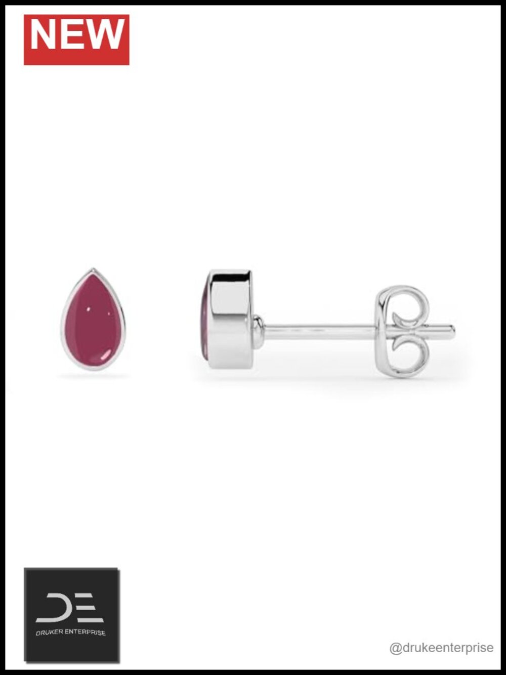 Natural Pink Tourmaline Stud Earrings Sterling Silver October Birthstone Bezel